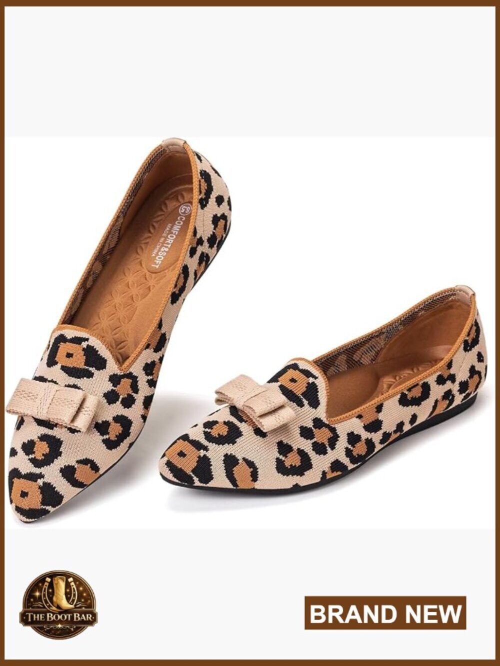 Pointed Toe Knit Flats with Bow, Lightweight Washable Loafers for Women